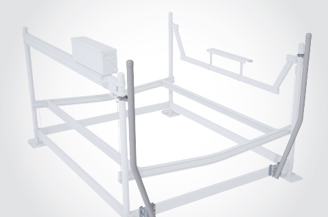 Corner brace guides giving visual aid and impact protection when entering lift