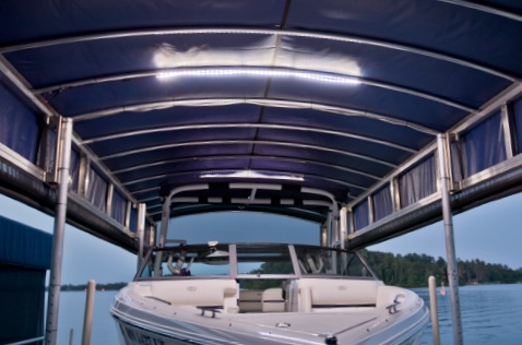 LED flexible strip canopy lights installed under ShoreStation canopy