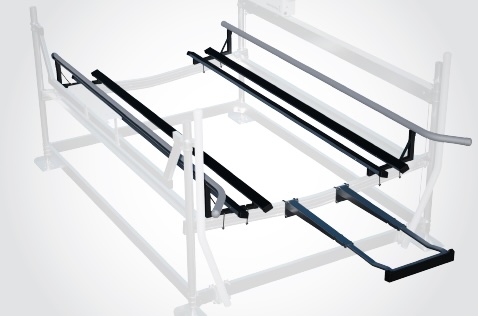 Pontoon log rack using double UltraBunks and full‑length GlideRail guides for tubes up to 29 inches