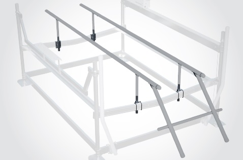 ToonRail under‑deck lift support with integrated motor stop and contoured poly‑covered guide tubes