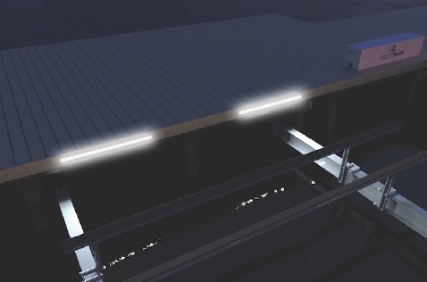 LED stripe light kit mounted on lift tube or pilings for nighttime safety